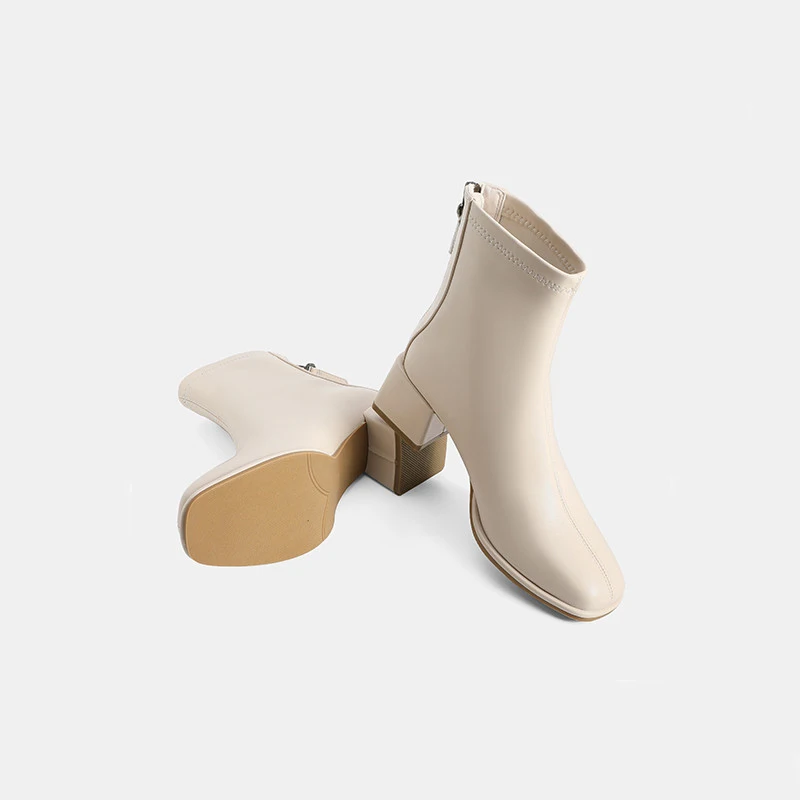 Spring Women's Boots Versatile Simple Chelsea Boots Brown High Heels Summer Female Sandals Platform Black PU Leather Shoes