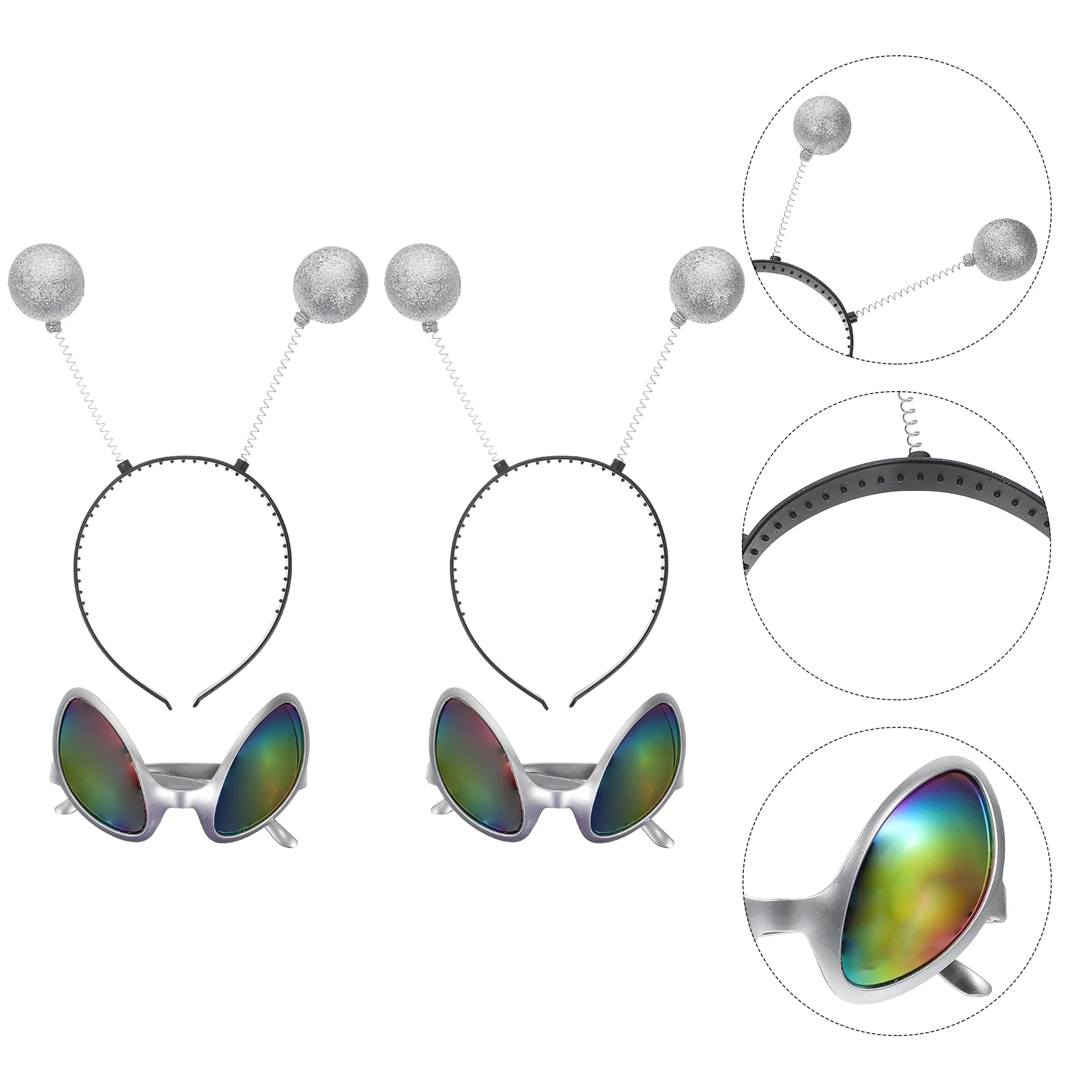 

Alien Headband Antenna Glasses Martian Sunglasses Costume Headdress Boppers Silver Festival Rainbow Cosplay Party Headbands