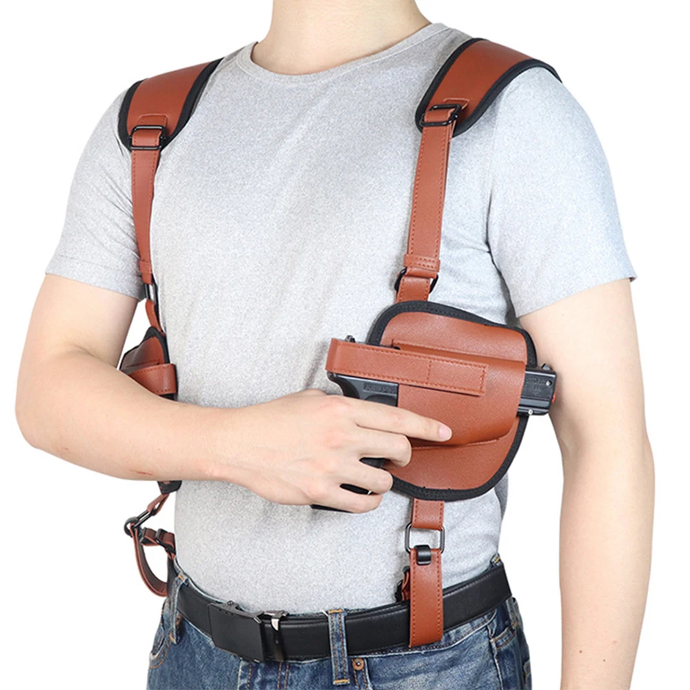 

NEW Tactical Gun Holster Military Leather Shoulder Hide Pistol Holster With Double Magazine Pouch Universal Gun Holster Hunting