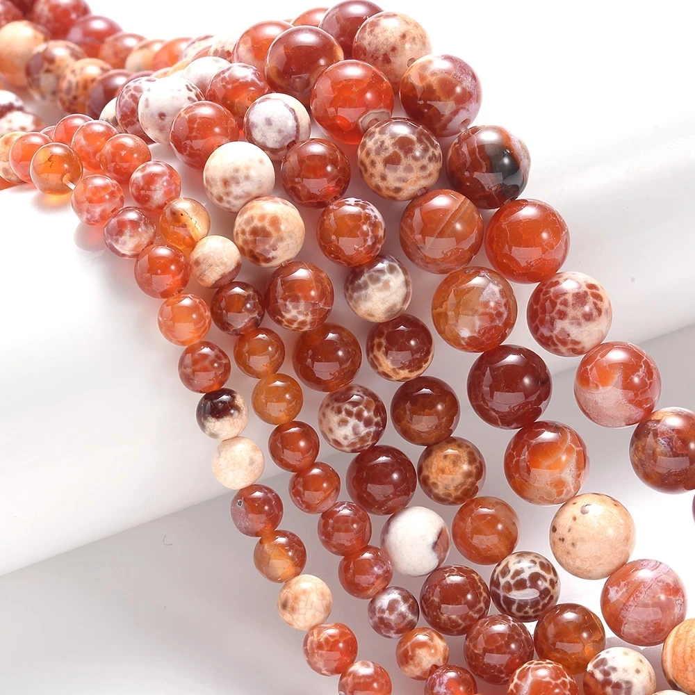 

6 8 10mm Red Fire Agates Natural Stone Beads Round Loose Spacer Beads For Jewelry Making DIY Needlework Bracelets Necklace