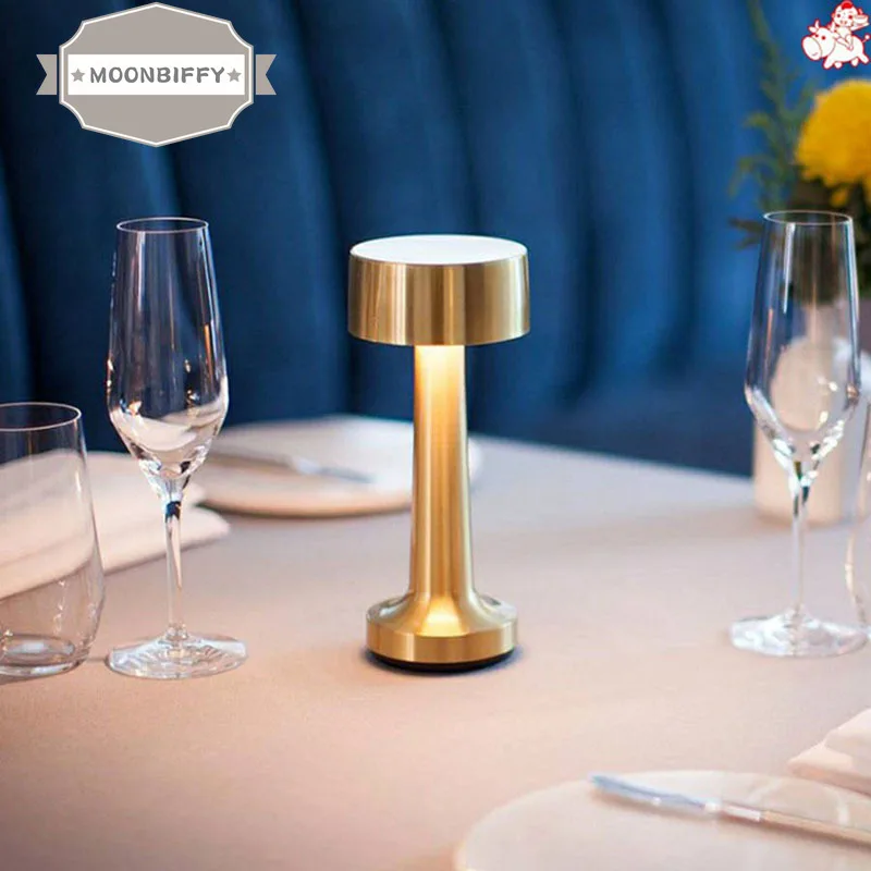 

Touch Sensor Dimmable Brass LED Table Night Light Wireless Rechargeable Gold Desk Lamp For Bedside Bar Restaurant Coffee Shop