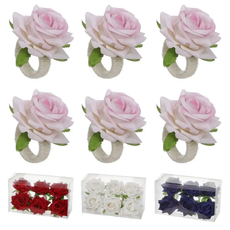 

12pcs/lot Faux Rose Napkin Ring Artificial Flower Napkin Rings Serviette Buckles Holder Table Decoration Wedding Valentine's Day