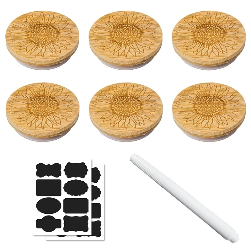 

Jar Lids Round Reusable Bamboo Jar Lids Wooden Lids Decorative Bamboo Lids With Silicone Sealing Rings 6Pcs