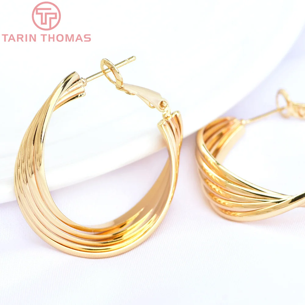 

(6119) 4PCS 33MM 24K Gold Color Brass Round Contortion Earrings Hoop High Quality Jewelry Making Findings Accessories Wholesale