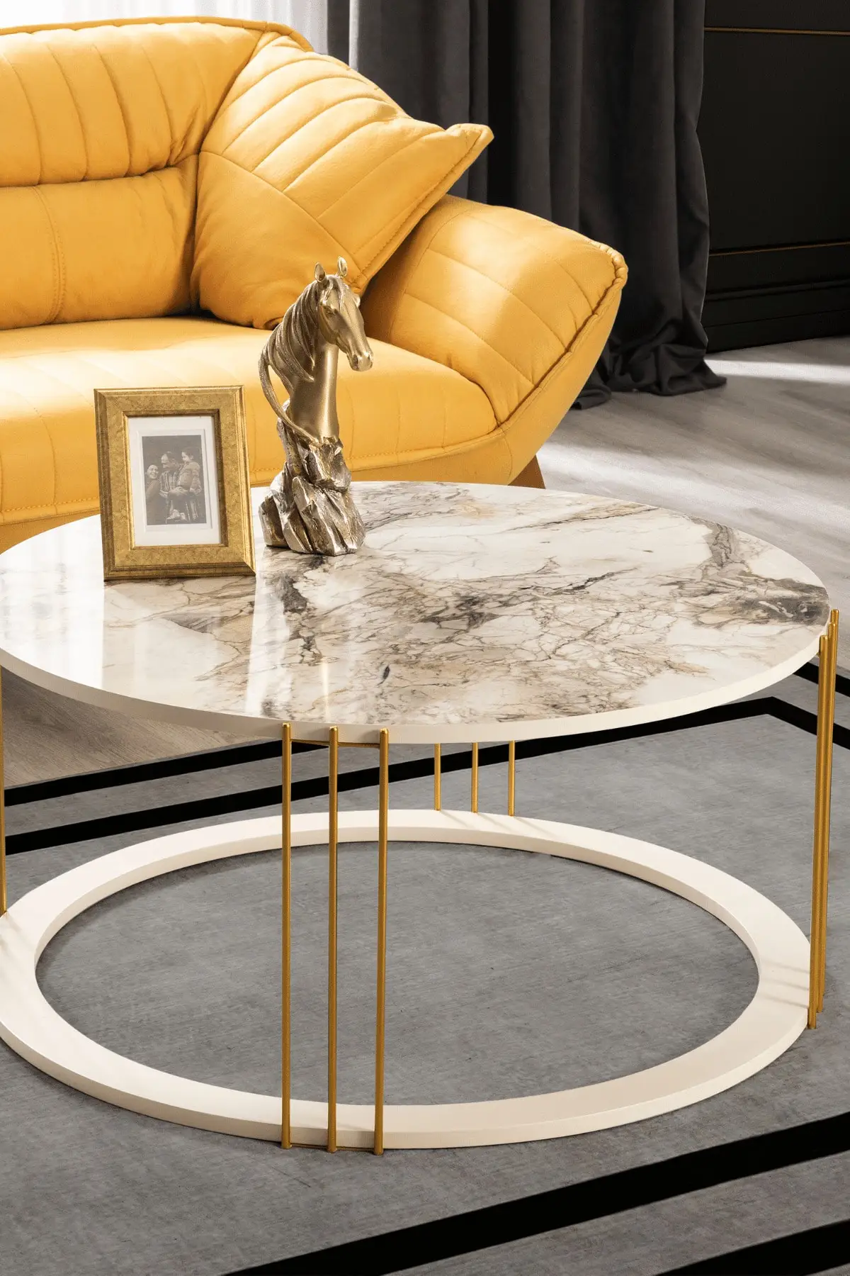 

Roman Gold Metal Legs, Marble Pattern Mdf'li coffee table Set coffee tables table basse furniture living room table