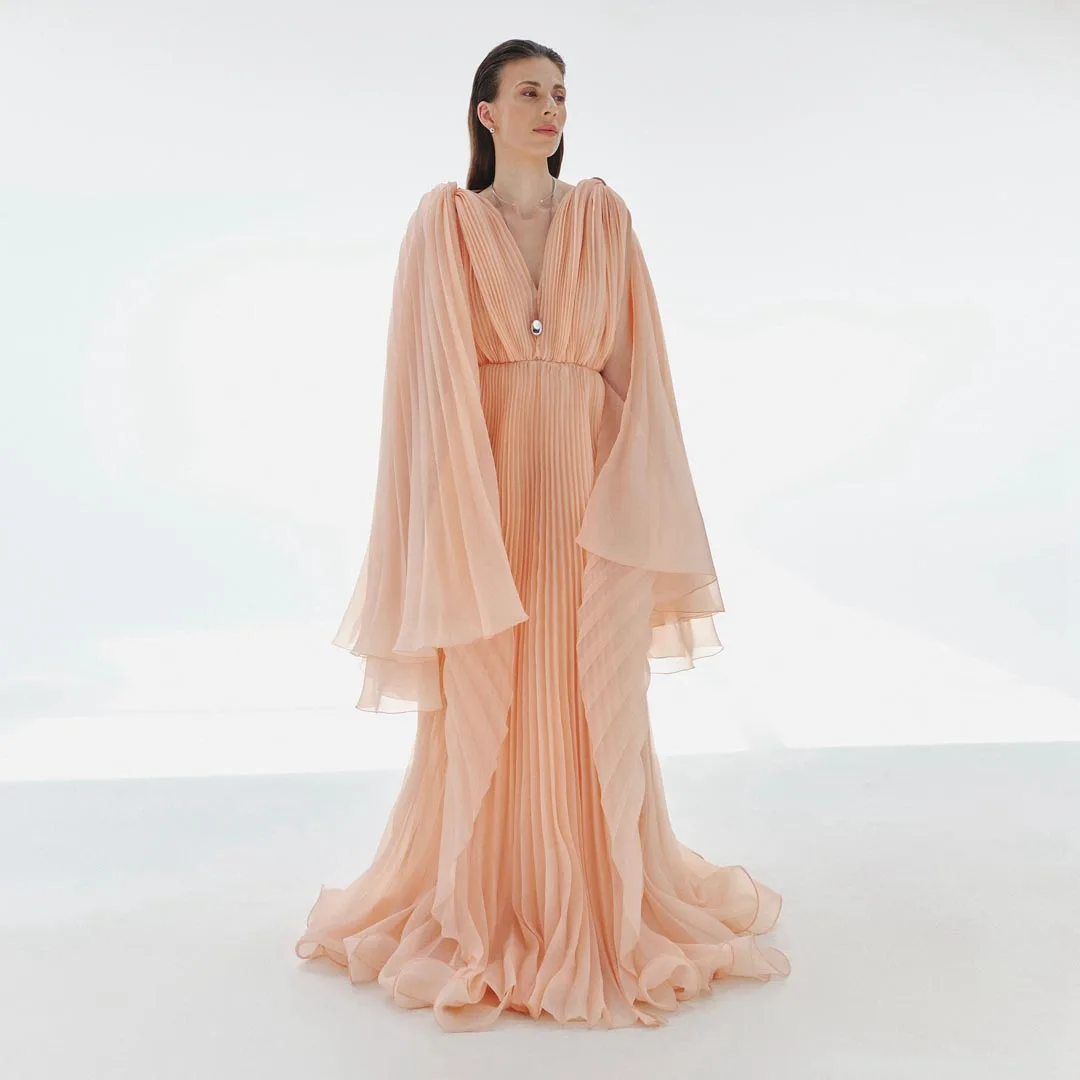 Сказочное вечернее платье для выпускного вечера с длинными рукавами и глубоким