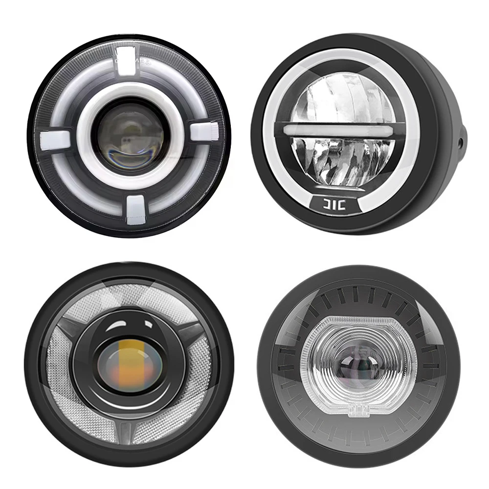 Фото 5,75-дюймовая черная светодиодная фара Halo Angel Eyes для мотоцикла Harley Yamaha Honda Harley Sportster 5,75 дюйма, круглая фара для проектора №1