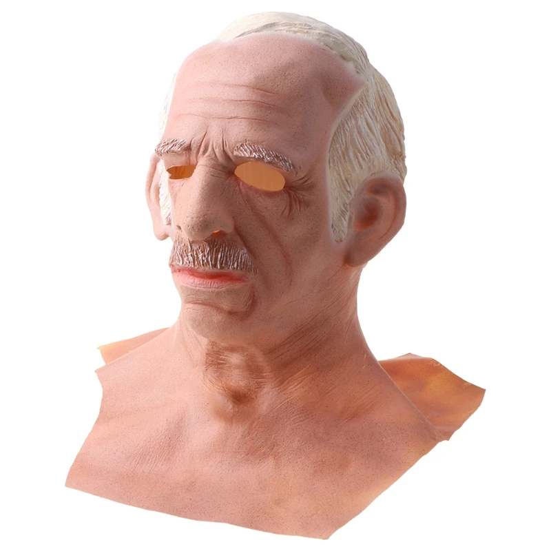 

Halloween Elder Men Latex Full for Head Mask Headgear with Long Neck Hair Beard Masquerade Party Props Cosplay Costume
