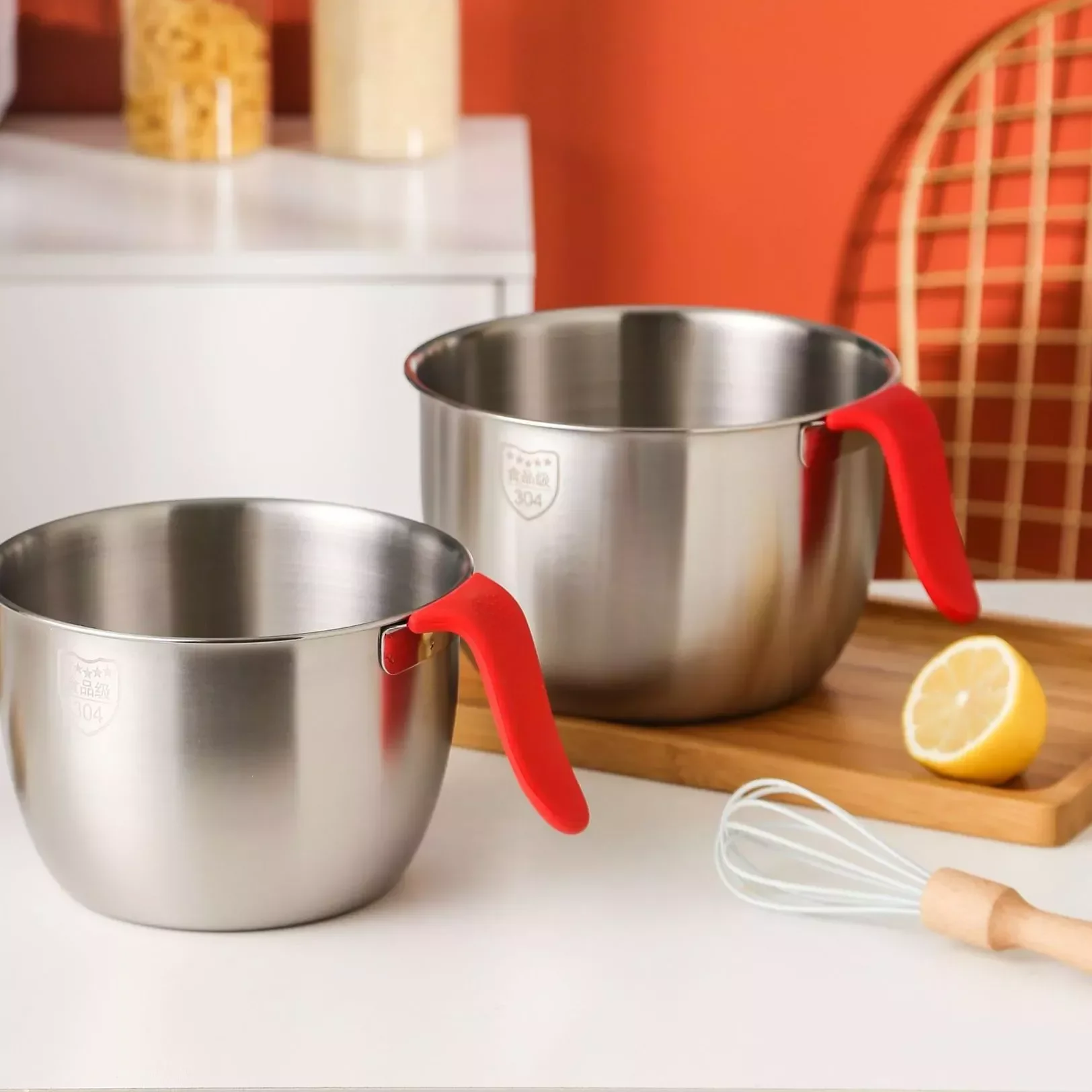 

304 Stainless Steel Egg Whisk Pots Egg Tool Cream Cake Mold with Handle Baking Salad Pots and Noodles Bowl Household Salad Bowls