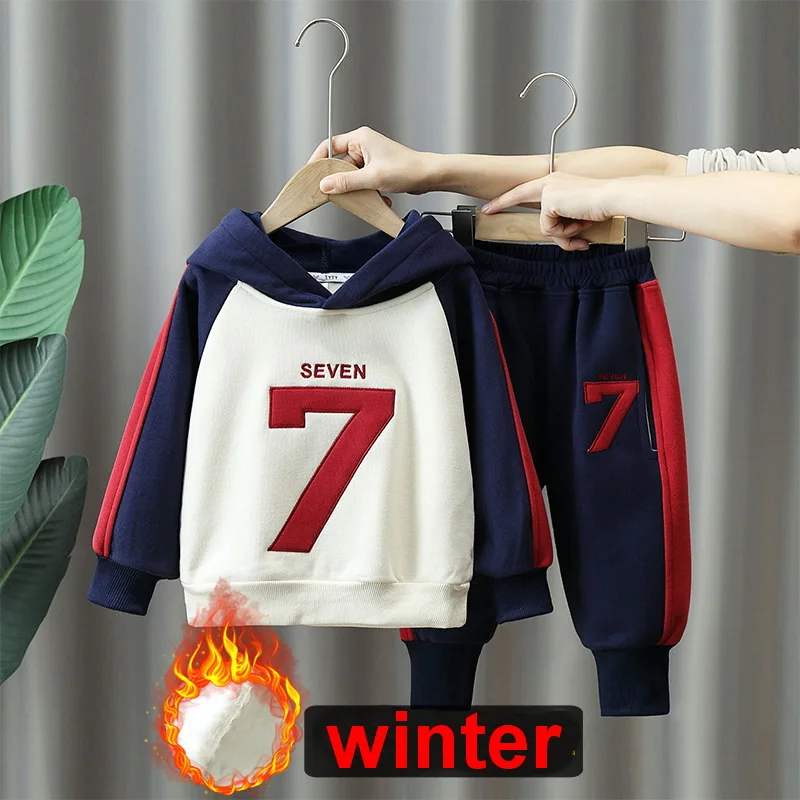 

Boy Girls Fall Winter Thick Warm Clothing Set Kids Plus Velve Hooded + Pants 2pcs Boys Outfits Children Tracksuit School Uniform