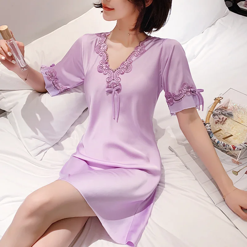 Kawaii Set Women Sleep Tops Short Sleeve Silk Dress Women Plus Size Satin for Teen Girls Soft Cozy Sexy Sleepwear