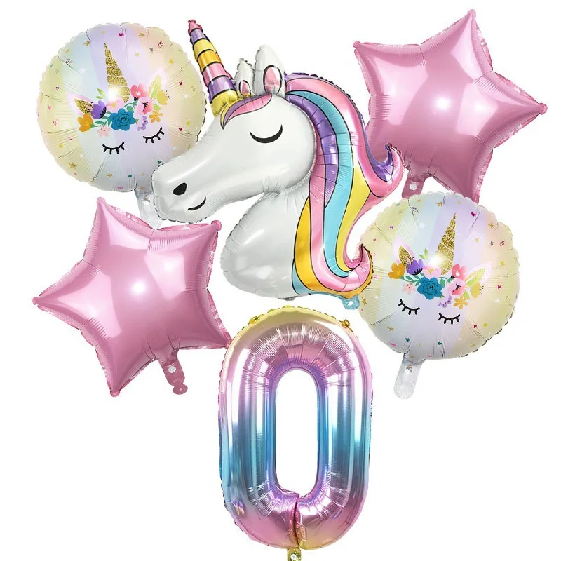 

1Set Rainbow Unicorn Balloon 32 inch Number Foil Balloons 1st Kids Unicorn Theme Birthday Party Decorations Baby Shower Globos