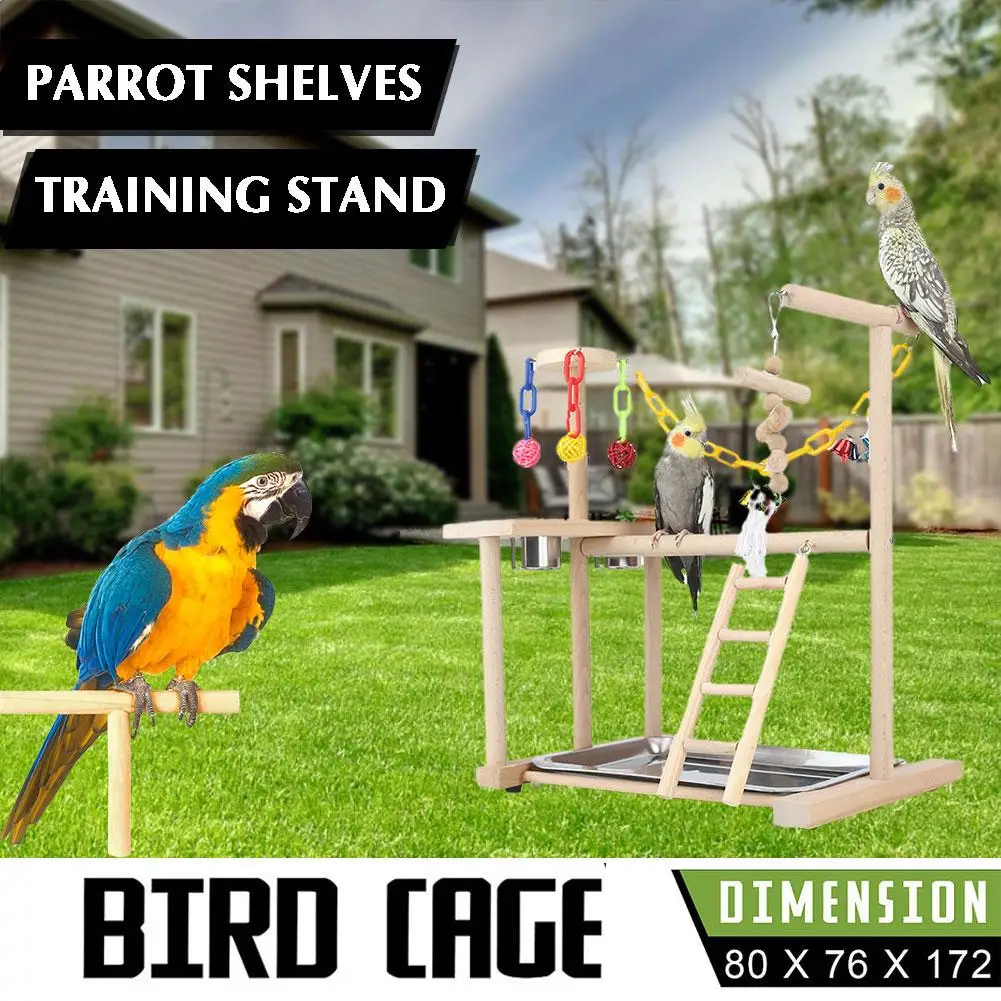 

Parrot Playstand Bird Plays Stand Cockatiel Playground Playground Metal Gym Ladder Feeder Toy Wooden Plate Perch with U5N5