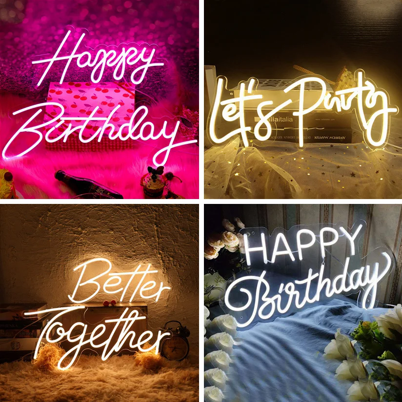 

Неоновые Usb-светильники Happy Birthday для комнат, декоративная неоновая вывеска для спальни, светодиодная лампа на заказ, настенные светильники, ...