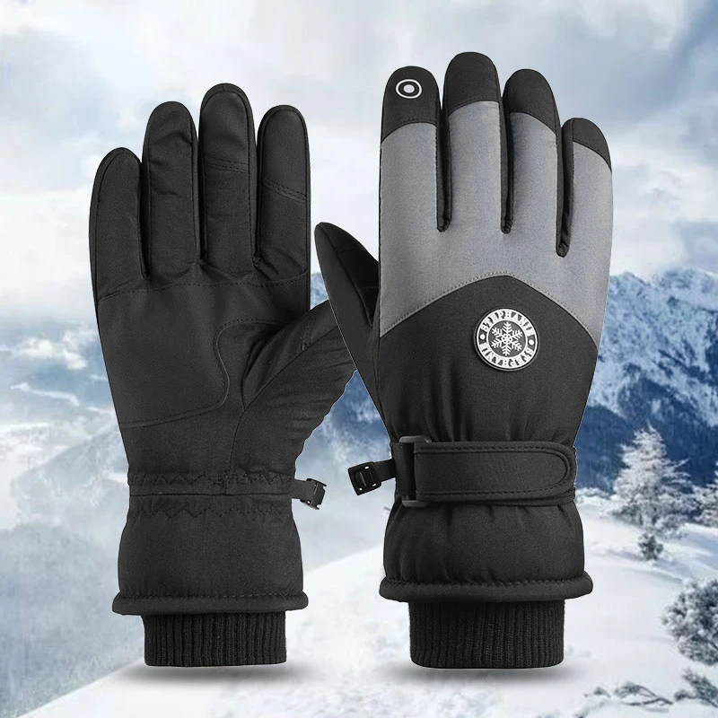 Waterproof Skiing Gloves Full Finger Gloves Touchscreen Non Slip Wrist Leashes Fleece Lined Glove Snowboarding Riding Accessorie