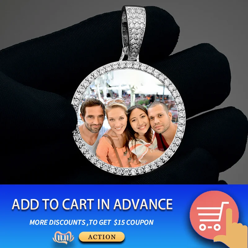 Round Medallions Custom Photo Pendant Necklace Men Hip Hop Jewelry Personalized Custom Name Engraved Pendant Zircon Chains Gift