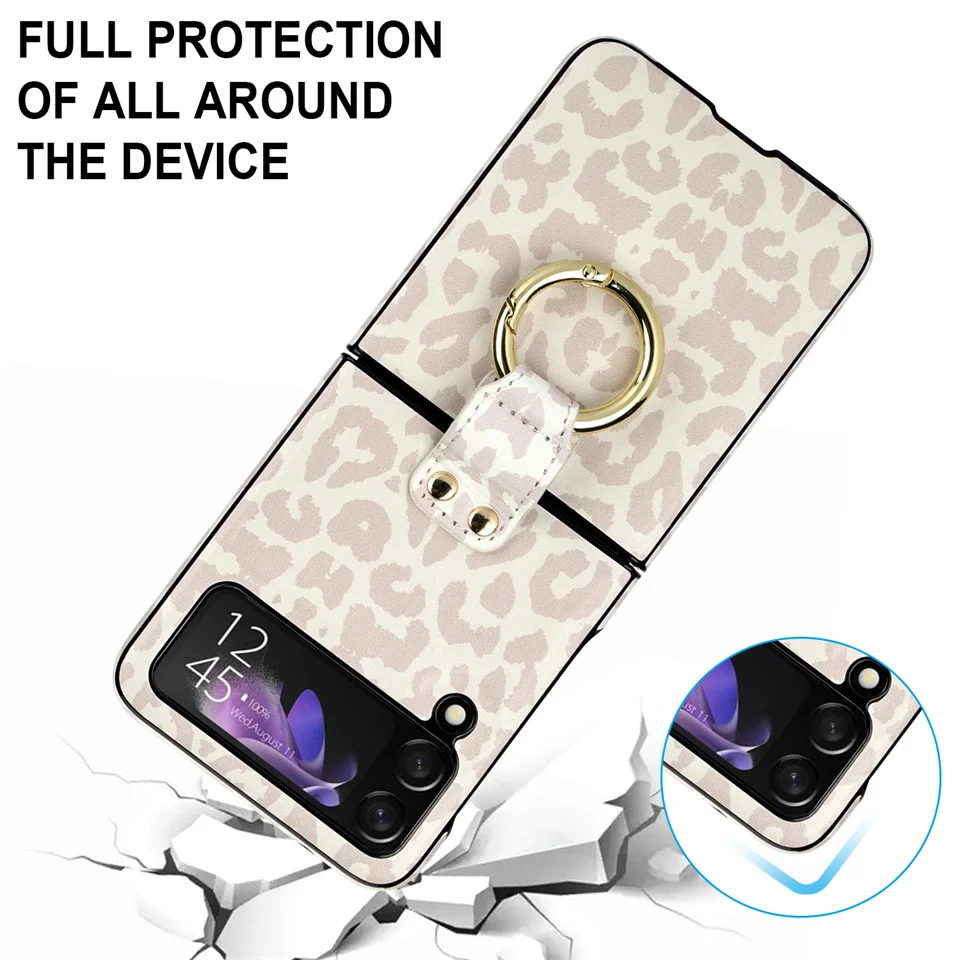 Матовый кожаный чехол с кольцом-держателем для Samsung Galaxy Z Flip 5 4 3 Flip5 P4