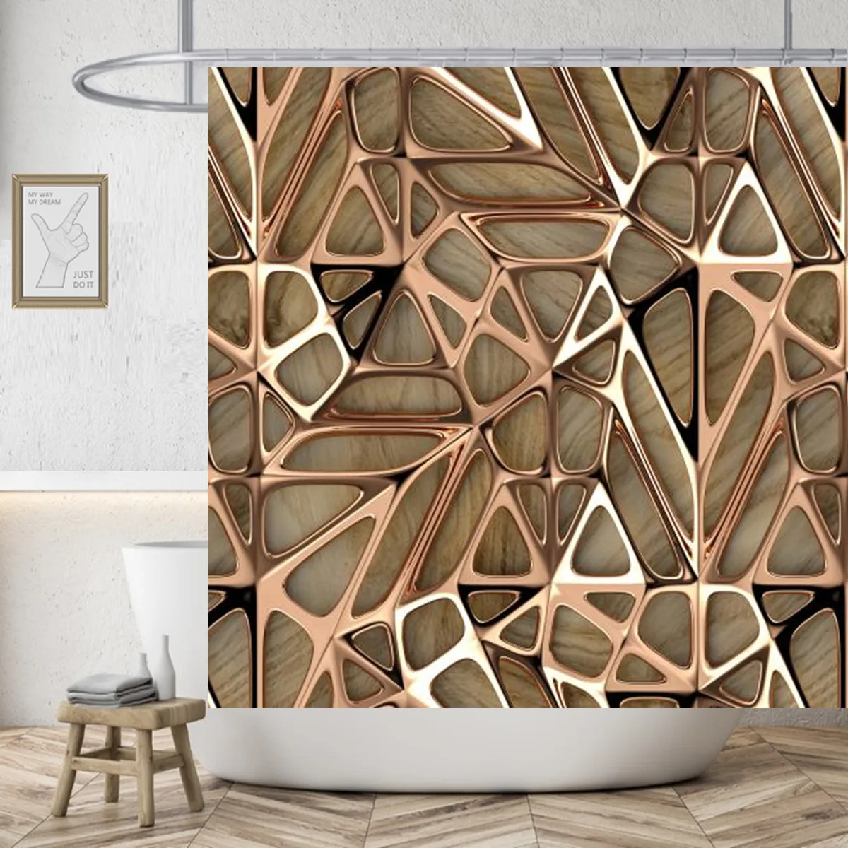 

Metal Luxury Leaves Shower Curtain Vintage Wooden Washable Original Bathroom Curtains Colorful Energy Home Decor Douchegordijn