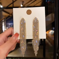 2022 new fashion earrings ladies exaggerated gold color long earrings tassels rhinestone earrings wedding jewelry birthday gift