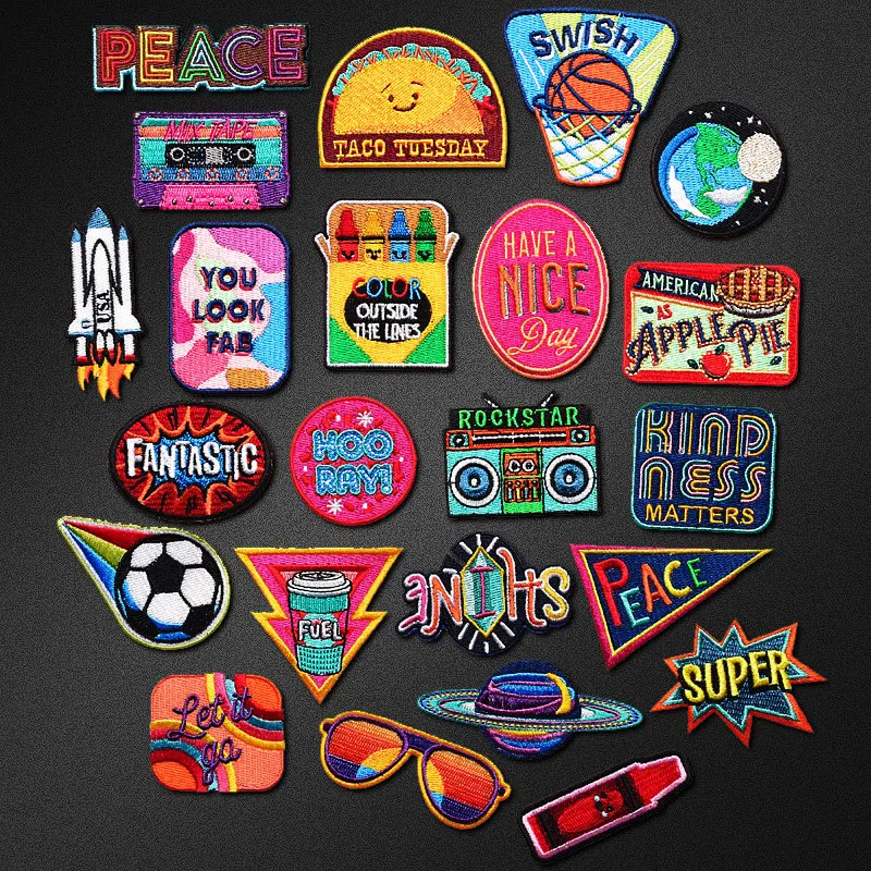 

Fashion clothing DIY accessories Romantic aviation planet embroidered patches cloth Iron On denim hat badge Radio glasses patch