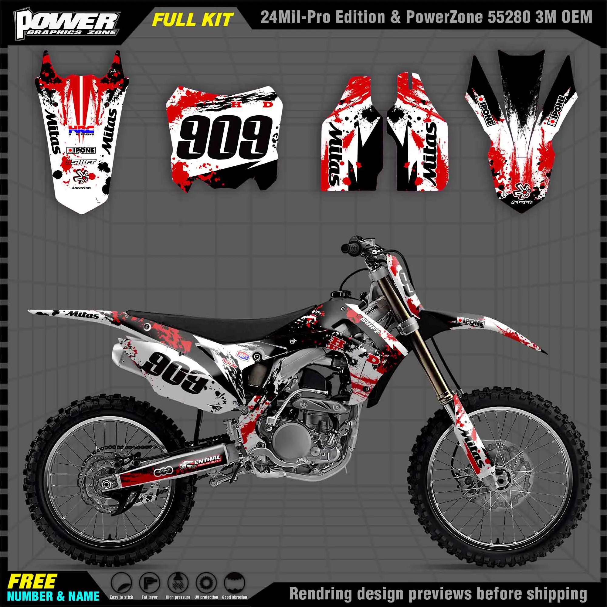 

PowerZone Custom Team Graphics Backgrounds Decals 3M Stickers Kit For HONDA 2014-2017 CRF250R 2013-2016 CRF450R 013