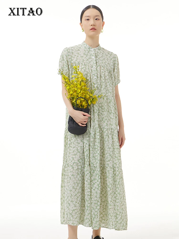 

XITAO/пуловер в стиле пэчворк с принтом и воротником-стойкой; Платье со складками; Новое поступление 2022 года; Сезон лето; Повседневная модная о...