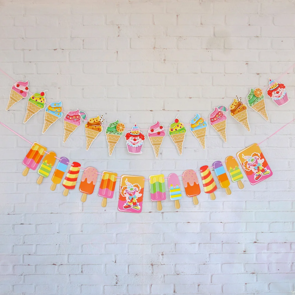 

Summer Decor Ice Cream Shape Pull Flag Decorative Garland Party Bunting Colorful Paper Banners Theme Baby