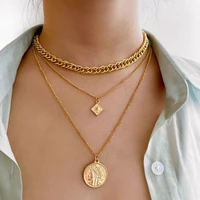 necklaces for women 2022 sexy accessories jewelry trend three layer twin clavicle chain portrait pendant necklace korean fashion
