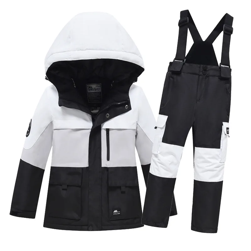 Детский комплект одежды для мальчиков и девочек, на возраст до-30 градусов, сноуборд, лыжный костюм, водонепроницаемая уличная спортивная куртка, штаны, одежда, комбинезон для подростков