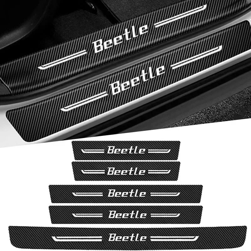 Car Front Rear Door Threshold Stickers for Volkswagen VW Beetle Logo Badge Emblem Sill Scuff Plate Guard Decal Accessories