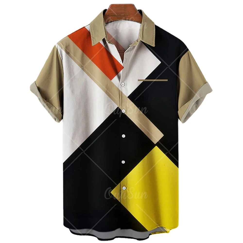 Men's Three-dimensional Striped Shirt Unisex Short Sleeve 3D Print Retro Casual Fashion Hawaiian Beach Shirt 5xl
