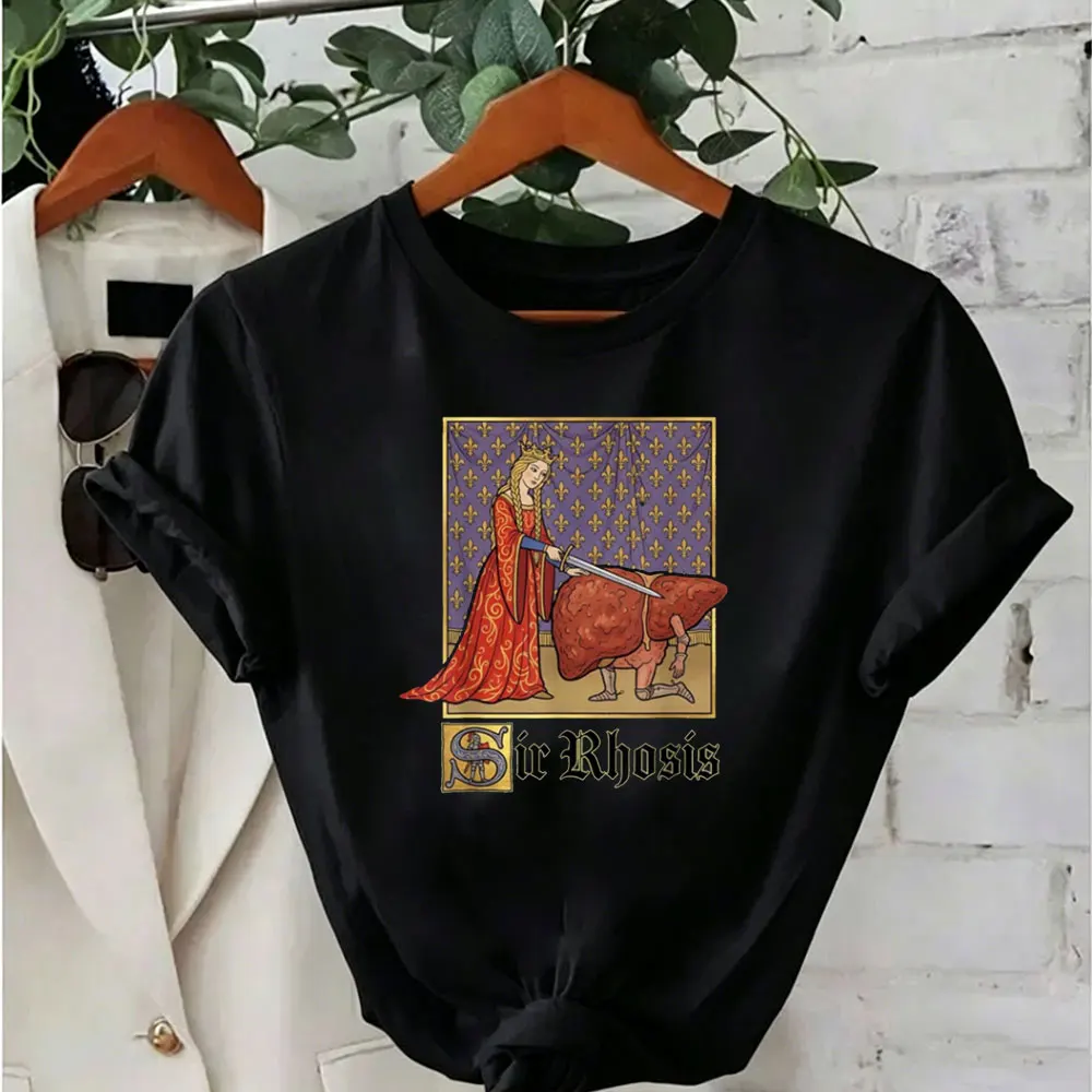Фото Футболка унисекс с забавным принтом Sir Rhosis Medieval Pun Meme Funny Liver Drunk, интересная графика, оверсайз, с круглым вырезом, с принтом №1