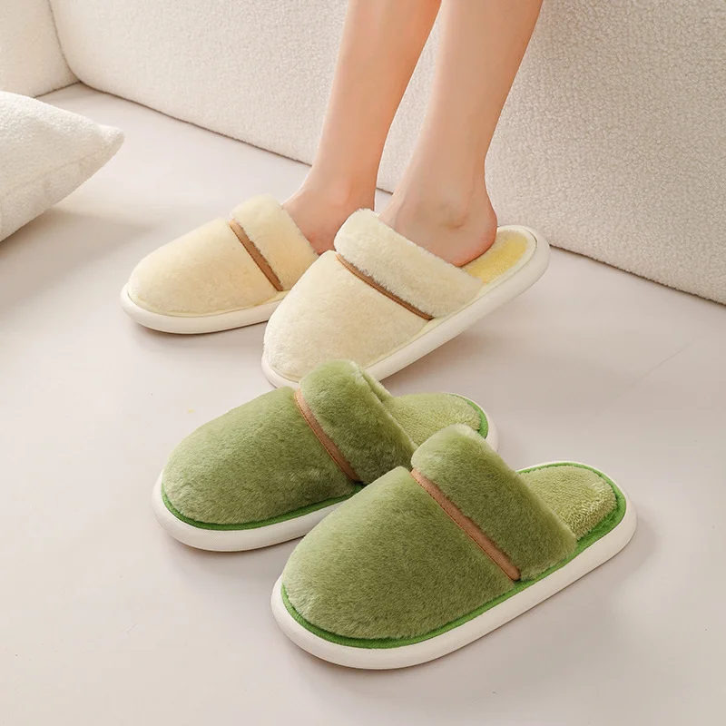 

Fur Warm Plush Non Slip Cotton Slippers for Home Women Eva Autumn and Winter House Slippers 2023 Solid Color Zapatillas Planas
