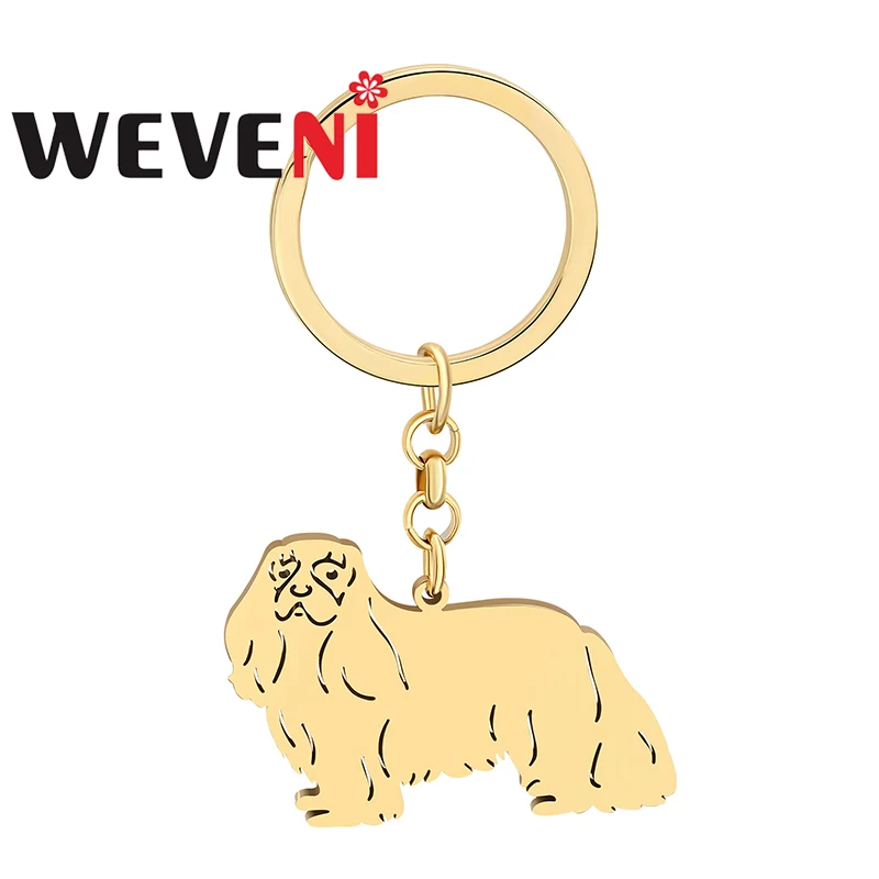 

WEVENI Key Ring Stainless Steel Gold-plated Cavalier King Charles Spaniel Keychains Cute Pet Charms Animals Jewelry For Women