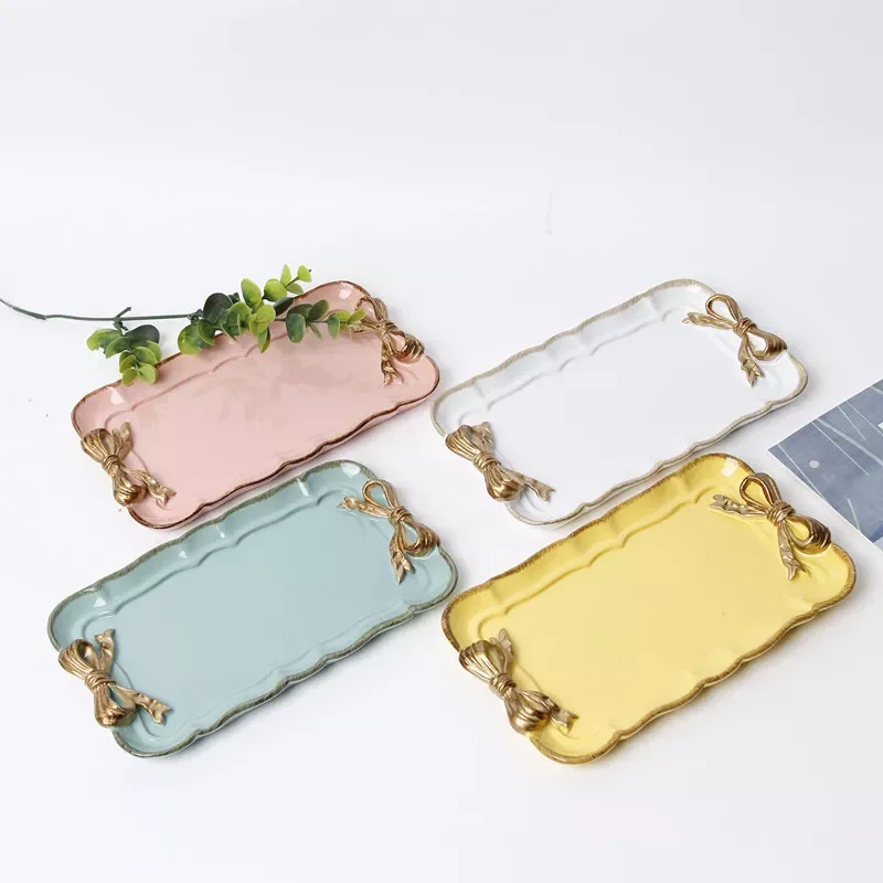 

Креативная резиновая десертная тарелка для торта с бантом, набор прямоугольных тарелок ручной работы, имитация керамических тарелок, украш...