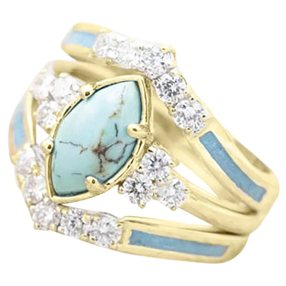 

3PCS Ring Set Natural Turquoise Diamond Rings Mother's Day Birthday Gift Jewelry for Women,Girls,Mom,Her,Gold-Color 10