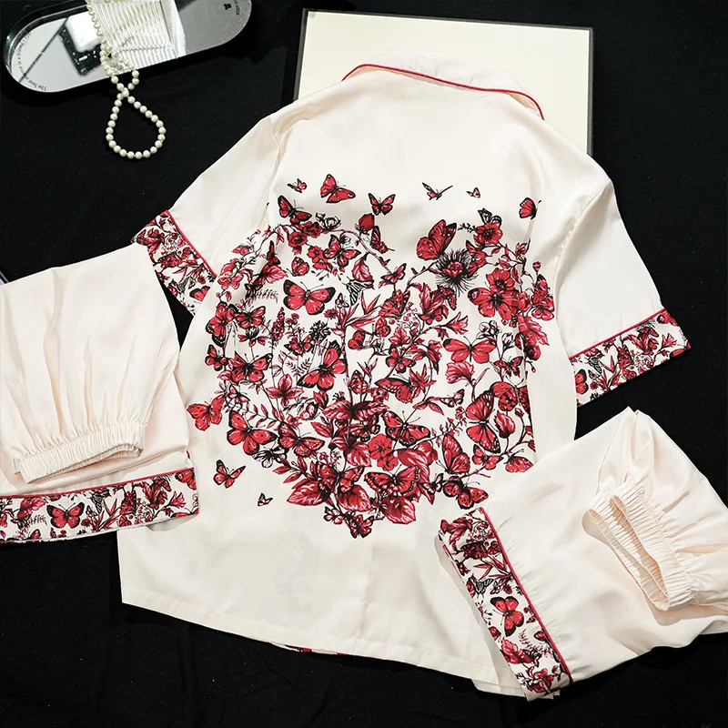 2024 всесезонная пижама из трех предметов ледяного шелка женский комплект с