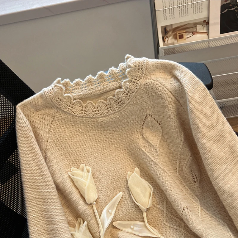 Женский трикотажный свитер с вышивкой Bomon 2000s Y2K