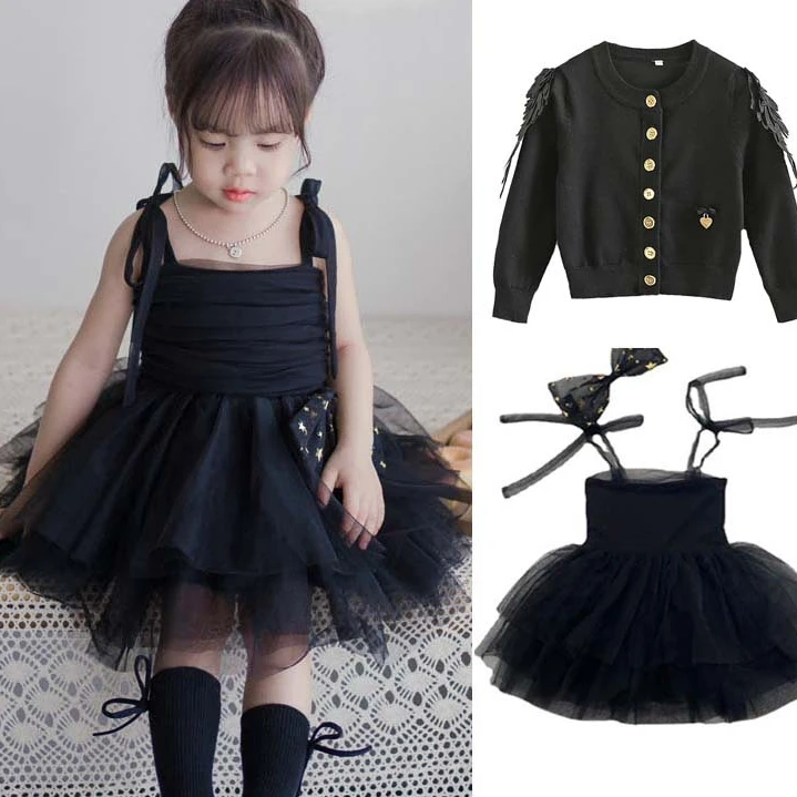 Платье на бретелях для девочек 2024 Летнее Детское Сетчатое пушистое платье майка