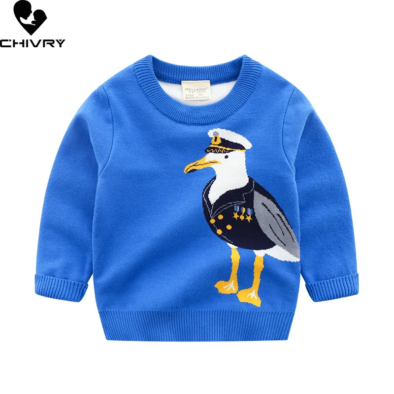 New 2022 Kids Children Pullover Sweater Autumn Winter Boys Cute Cartoon Jacquard O-neck Knitted Jumper Sweaters Tops Clothing