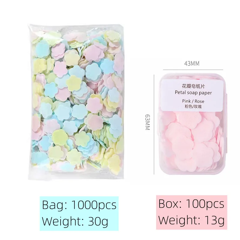 

200/1000PCS Portable Paper Soap Flowers Shape Disposable Paper Soap Sheets for Washing Hands Bath Kitchen Outdoor Travel Camping