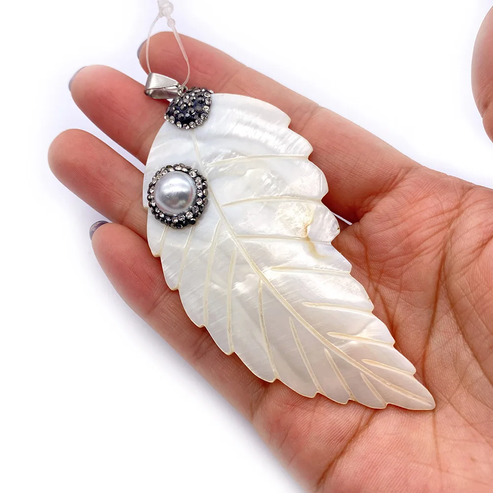 

Natural White Freshwater Shell Carved Pendant 41x85mm For DIY Making Beautiful Rhinestone Jewelry Necklace Earring Accessories