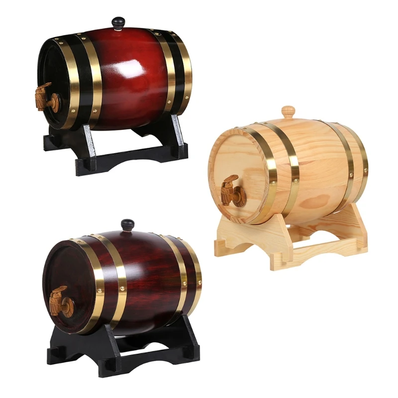 

Wooden Wine Dispenser Vintage Pine Aging Barrels Storage Bucket with Wood Stand