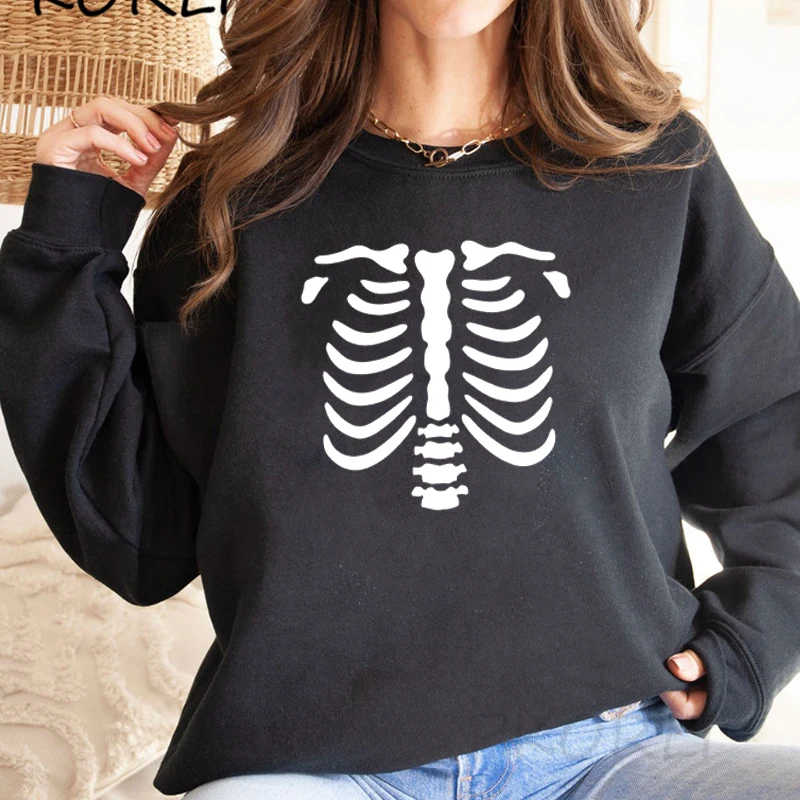 

Skeleton Body Hoodie Halloween Crewneck Sweatshirt Funny Party Skull Print Hooded Fall Long Sleeve Streetwear Women's Clothing