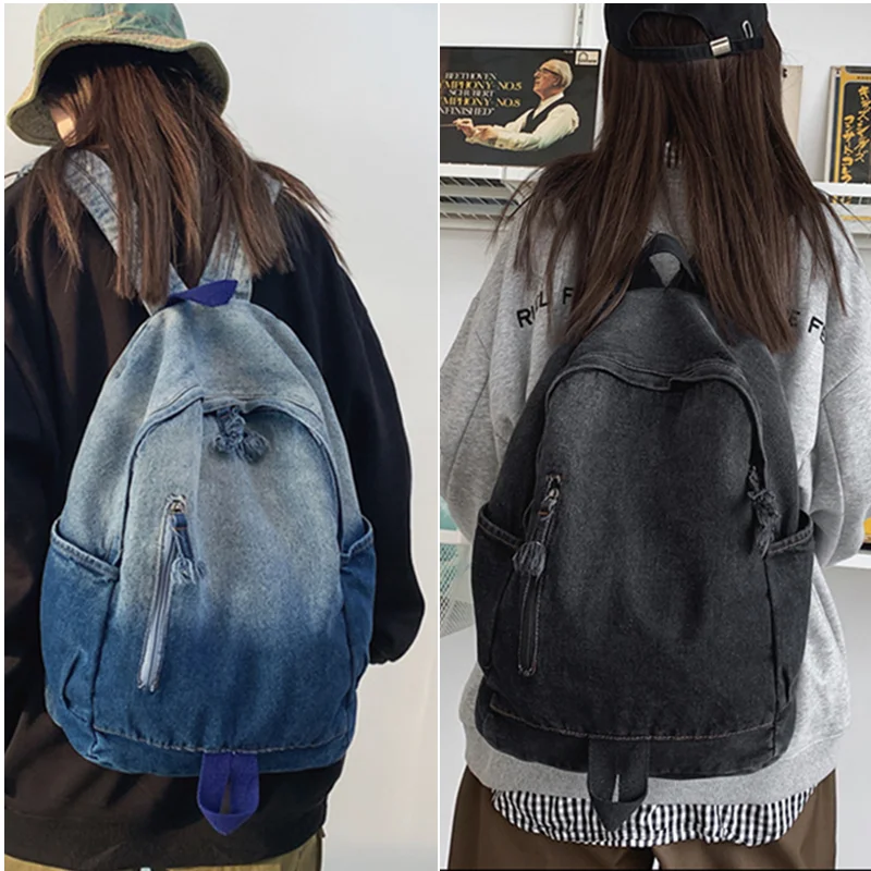 

2022 New Denim Women Backpack Retro Travel Bagpack Large Capacity Bookbag College Student School Bags for Teenager Girls Rugtas