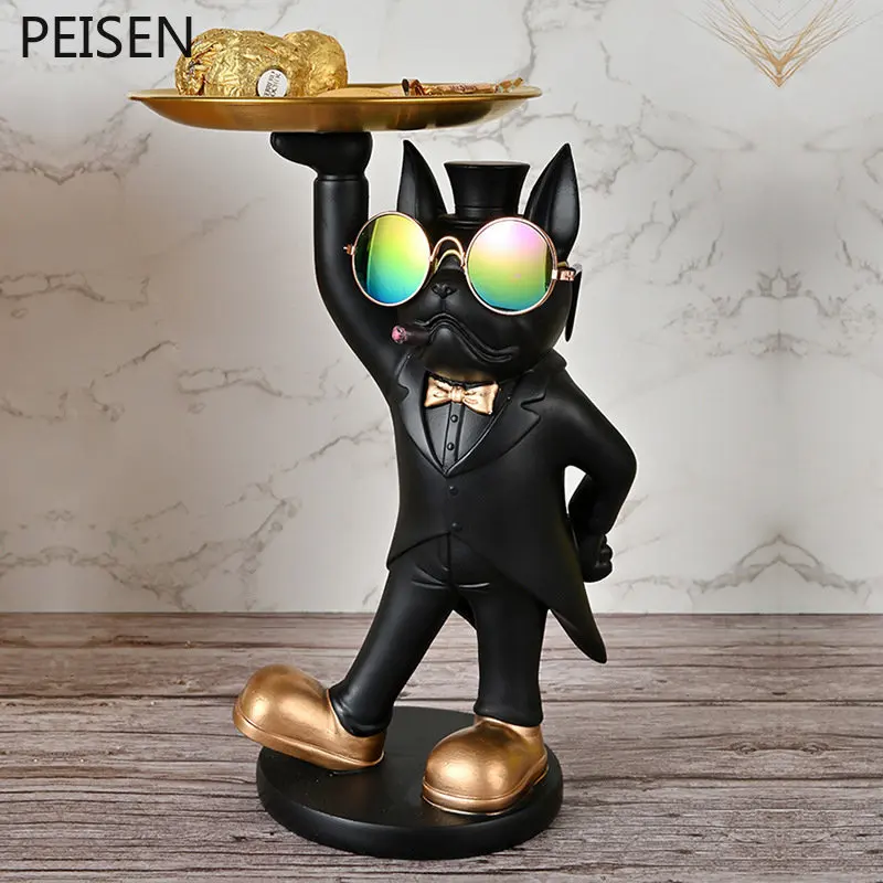 

Gentleman Dog Fighting Ornaments Desktop Storage Tray Living Room Coffee Table Cabinet Home Decoration Resin Crafts Home Decor