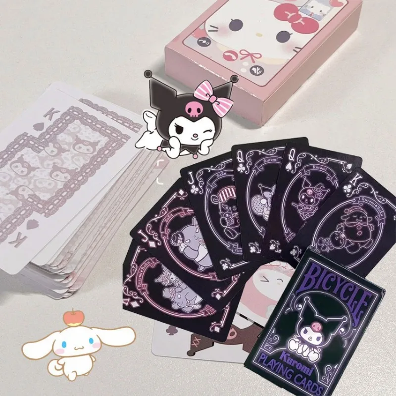 

Hello Kitty Sanrios Cute Cinnamon Kuromi Playing Cards Color Pachacco Poker Card Anime Board Game Party Cartoon Hobby Puzzle
