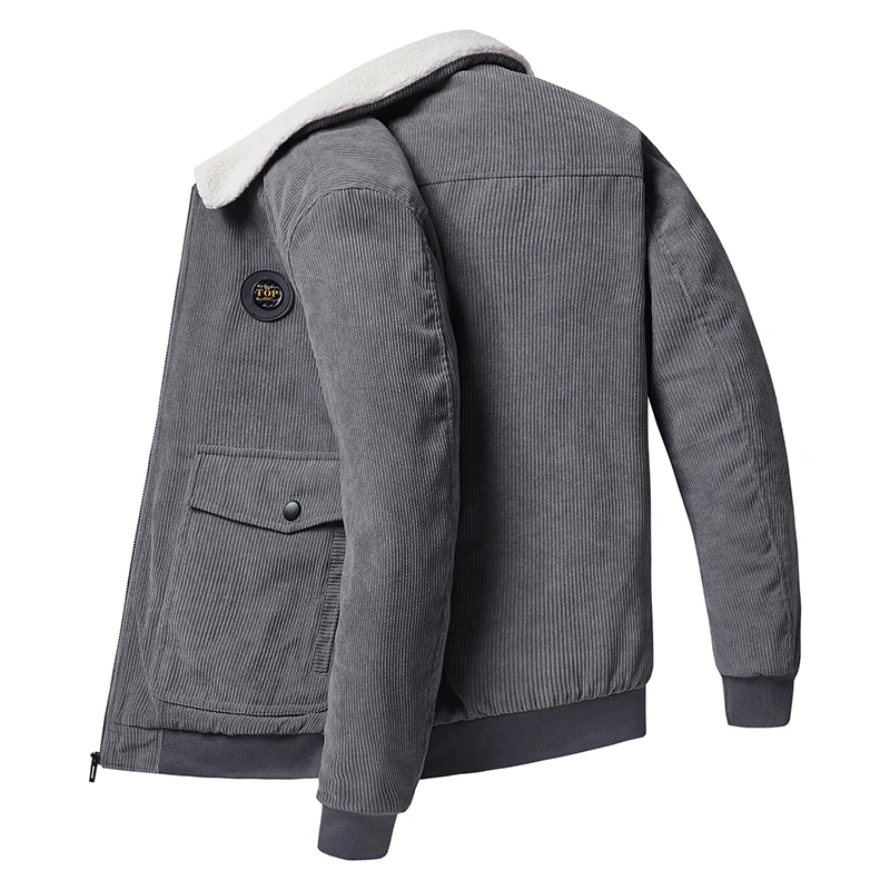 

2022 Men's Autumn Winter New Corduroy Coat Fashion Lapel-Up Fleece Warm Cotton Jacket Men's Cargo Jacket Thickened Lamb Velvet
