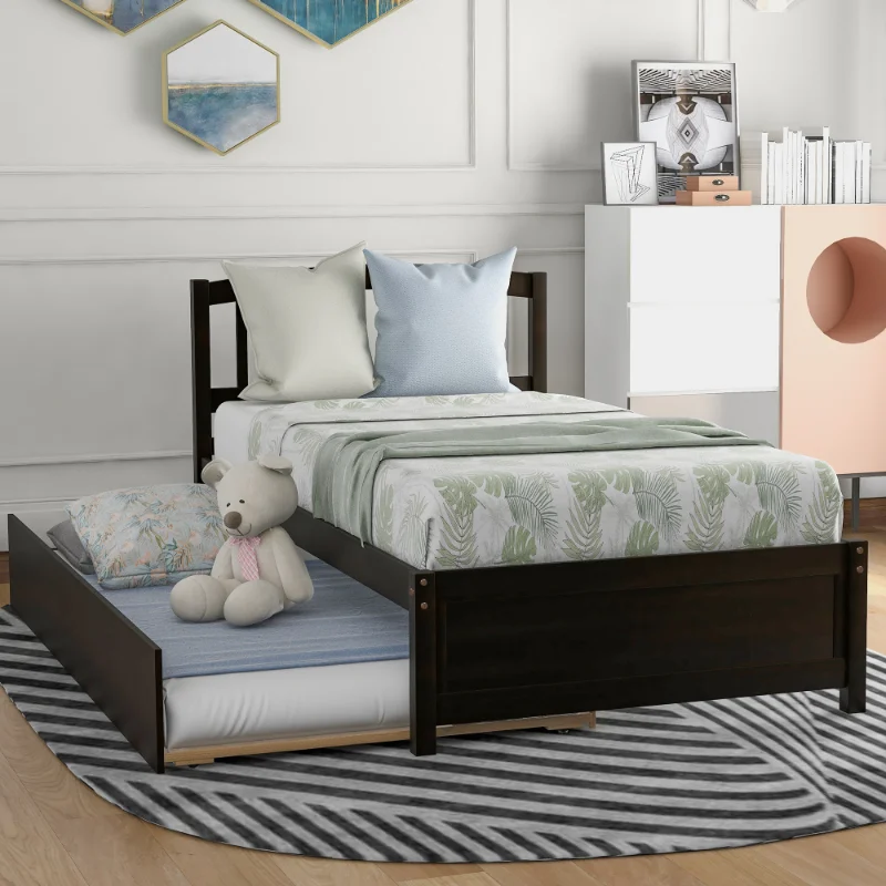 With Trundle\  Espresso Espresso Solid Wood [us Stock]