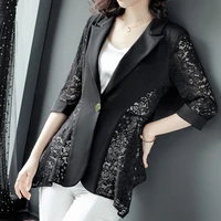 womens thin suit short jacket spring and summer lace stitching gem button slim fit outside cardigan korean grace fashion za new